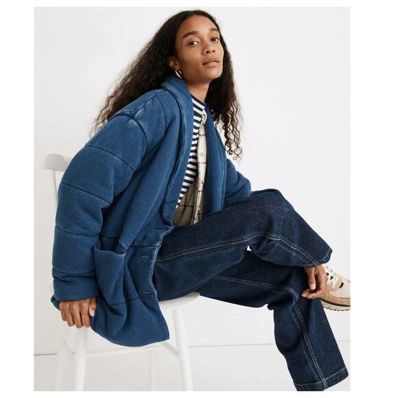 Madewell Indigo Terry Sweatshirt Puffer Coat Size XXS - Picture 1 of 11